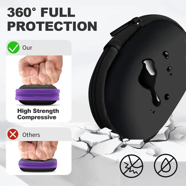 Alt view image 2 of 7 - Woyinger 2Pack Oval Earbud Case Portable EVA Carrying Case Storage Bag Cell Phone Accessories Organizer with Carabiner for Earphone, Earbud, Earpieces, SD Memory Card, Camera Chips, Black/Purple