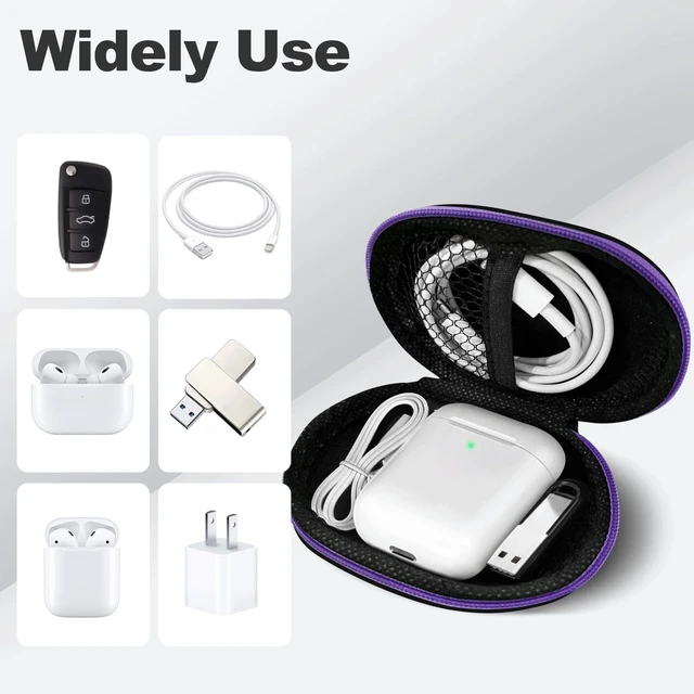 Alt view image 3 of 7 - Woyinger 2Pack Oval Earbud Case Portable EVA Carrying Case Storage Bag Cell Phone Accessories Organizer with Carabiner for Earphone, Earbud, Earpieces, SD Memory Card, Camera Chips, Black/Purple