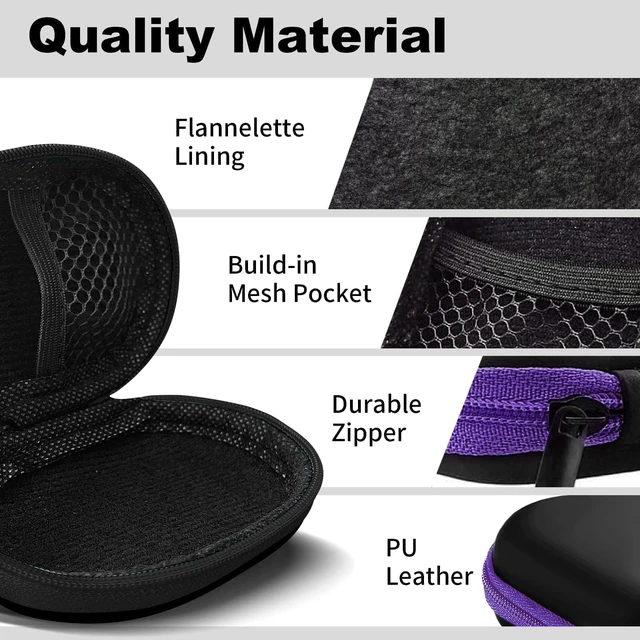 Alt view image 5 of 7 - Woyinger 2Pack Oval Earbud Case Portable EVA Carrying Case Storage Bag Cell Phone Accessories Organizer with Carabiner for Earphone, Earbud, Earpieces, SD Memory Card, Camera Chips, Black/Purple
