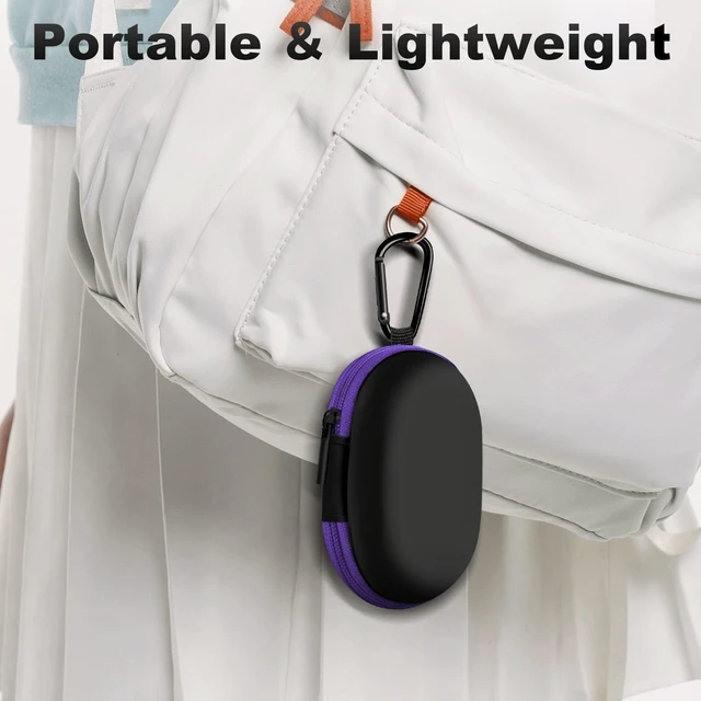 Alt view image 7 of 7 - Woyinger 2Pack Oval Earbud Case Portable EVA Carrying Case Storage Bag Cell Phone Accessories Organizer with Carabiner for Earphone, Earbud, Earpieces, SD Memory Card, Camera Chips, Black/Purple