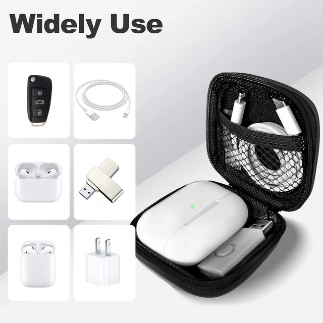 Alt view image 3 of 7 - Woyinger Square + Round Earbud Case Portable EVA Carrying Case Storage Bag Cell Phone Accessories Organizer with Carabiner for Earphone, Earbud, Earpieces, SD Memory Card, Camera Chips, Black * 2