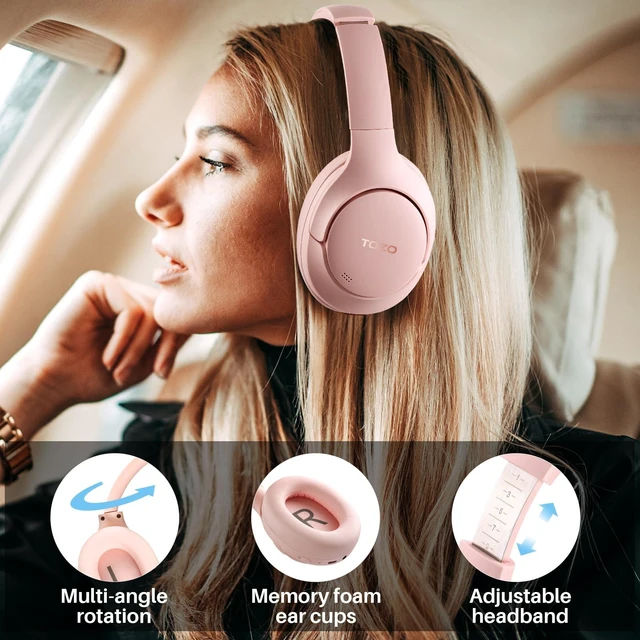 Alt view image 7 of 7 - Hybrid Active Noise Cancelling Headphones, Hi Res Audio Wireless Over Ear Bluetooth Headset, 60H Playtime, Custom EQ via App Deep Bass Comfort Fit Ear Cups, for Home Office Travel