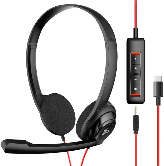 Main image of NUBWO HW02 USB C/3.5mm Headset with Mic for Laptop, Phone,Headphones with Noise Cancelling Microphone for Computer, On-Ear Wired Office Call Center Headset for Boom SkypeWebinars, in-line Control