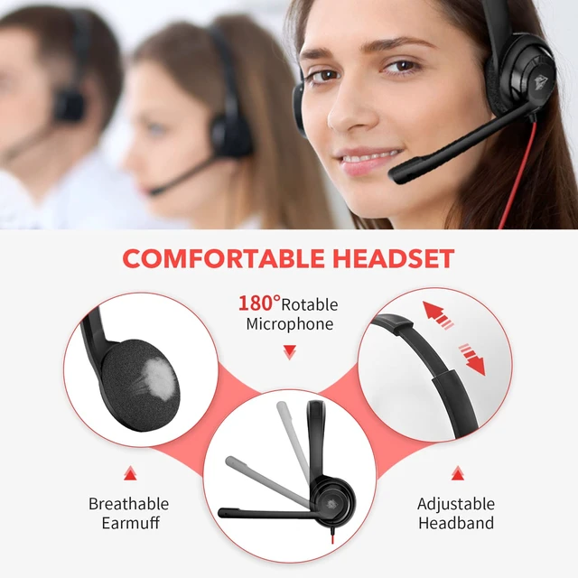 Alt view image 5 of 6 - NUBWO HW02 USB C/3.5mm Headset with Mic for Laptop, Phone,Headphones with Noise Cancelling Microphone for Computer, On-Ear Wired Office Call Center Headset for Boom SkypeWebinars, in-line Control