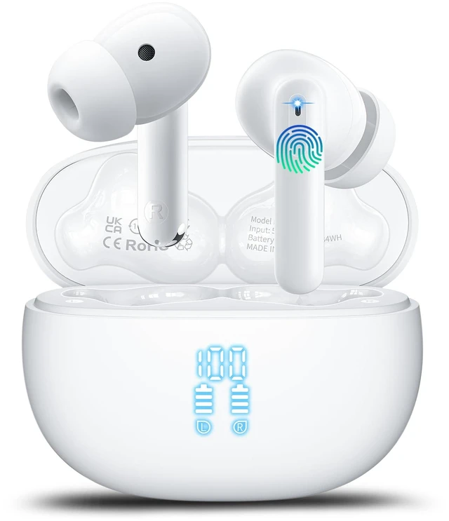 Main image of Wireless Earbuds, Bluetooth 5.4 Headphones Bass Stereo/Clear Calls, Ivory | Ear Buds with Noise Cancelling Mic LED Display in Ear Earphones Ai Translation Earbuds Real Time with 6 Translation Modes