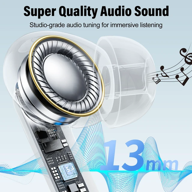 Alt view image 2 of 7 - Wireless Earbuds, Bluetooth 5.4 Headphones Bass Stereo/Clear Calls, Ivory | Ear Buds with Noise Cancelling Mic LED Display in Ear Earphones Ai Translation Earbuds Real Time with 6 Translation Modes