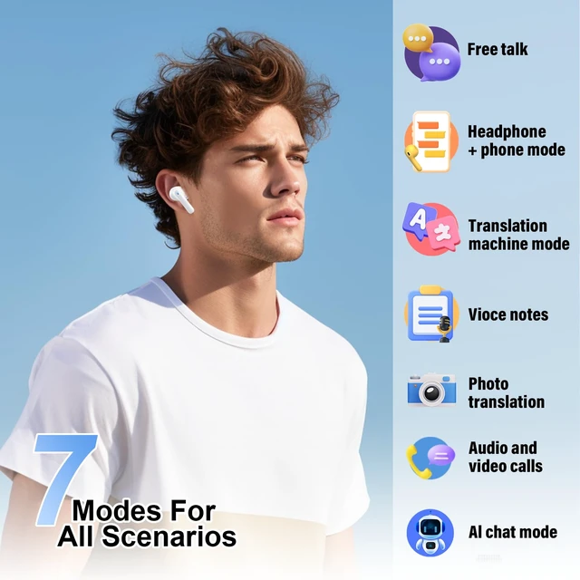 Alt view image 3 of 7 - Wireless Earbuds, Bluetooth 5.4 Headphones Bass Stereo/Clear Calls, Ivory | Ear Buds with Noise Cancelling Mic LED Display in Ear Earphones Ai Translation Earbuds Real Time with 6 Translation Modes