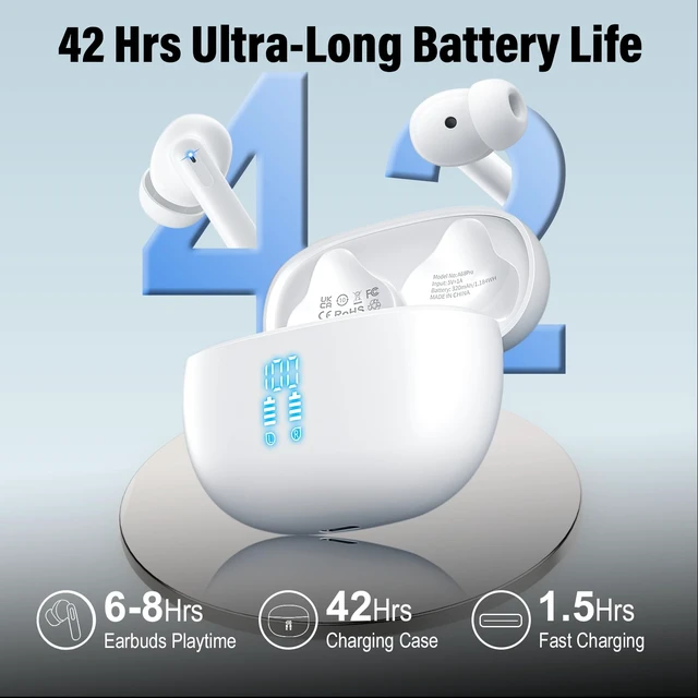 Alt view image 7 of 7 - Wireless Earbuds, Bluetooth 5.4 Headphones Bass Stereo/Clear Calls, Ivory | Ear Buds with Noise Cancelling Mic LED Display in Ear Earphones Ai Translation Earbuds Real Time with 6 Translation Modes