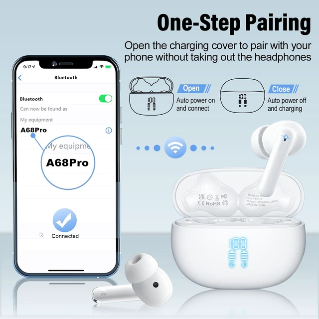 Alt view image 6 of 7 - Wireless Earbuds, Bluetooth 5.4 Headphones Bass Stereo/Clear Calls, Ivory | Ear Buds with Noise Cancelling Mic LED Display in Ear Earphones Ai Translation Earbuds Real Time with 6 Translation Modes