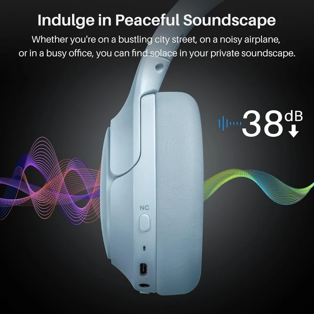 Alt view image 3 of 7 - Hybrid Active Noise Cancelling Headphones, Hi Res Audio Wireless Over Ear Bluetooth Headset, 60H Playtime, Custom EQ via App Deep Bass Comfort Fit Ear Cups, for Home Office Travel