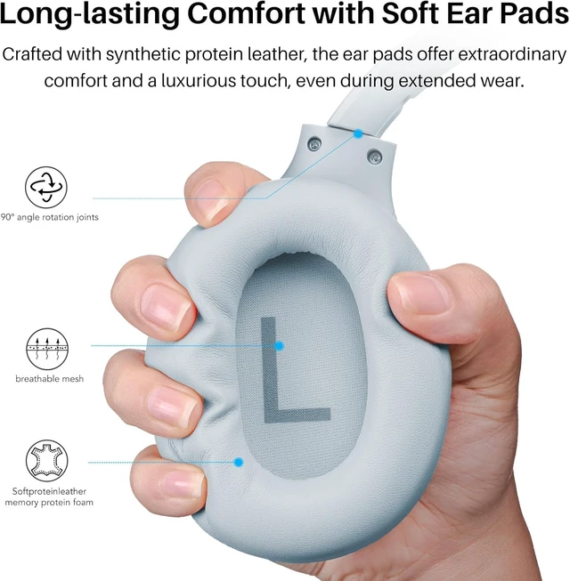 Alt view image 7 of 7 - Hybrid Active Noise Cancelling Headphones, Hi Res Audio Wireless Over Ear Bluetooth Headset, 60H Playtime, Custom EQ via App Deep Bass Comfort Fit Ear Cups, for Home Office Travel