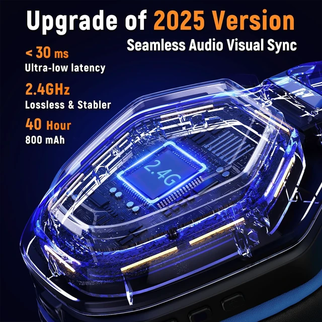 Alt view image 2 of 7 - Ozeino 2.4GHz Gaming Headset Wireless with Flip Mic for Ps5, Ps4, PC, Gaming Headphones with RGB Light, 40Hr Battery Bluetooth Headset for Laptop, Mobile, Mac