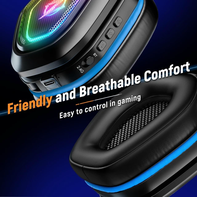Alt view image 4 of 7 - Ozeino 2.4GHz Gaming Headset Wireless with Flip Mic for Ps5, Ps4, PC, Gaming Headphones with RGB Light, 40Hr Battery Bluetooth Headset for Laptop, Mobile, Mac