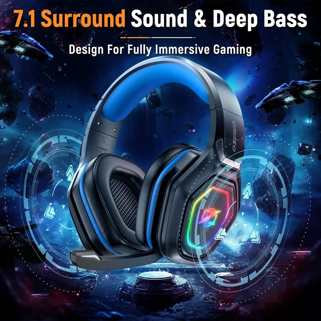Alt view image 3 of 7 - Ozeino 2.4GHz Gaming Headset Wireless with Flip Mic for Ps5, Ps4, PC, Gaming Headphones with RGB Light, 40Hr Battery Bluetooth Headset for Laptop, Mobile, Mac