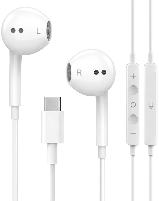 Main image of Pcwfbzf 2 Packs USB C Headphones Earbuds Wired for iPhone17/16/15, iPad Pro | Built-in Mic, Noise Cancelling, Volume Control, Ultra Clear Call, Support for iPhone 17/16/15 Series, Android, Galaxy