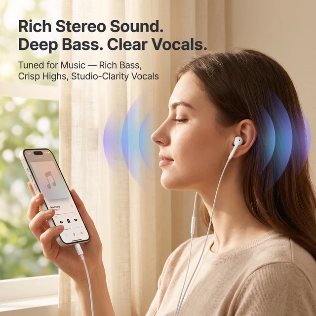 Alt view image 2 of 7 - Pcwfbzf 2 Packs USB C Headphones Earbuds Wired for iPhone17/16/15, iPad Pro | Built-in Mic, Noise Cancelling, Volume Control, Ultra Clear Call, Support for iPhone 17/16/15 Series, Android, Galaxy