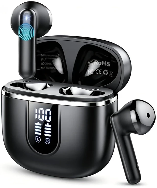 Main image of Wireless Earbuds, 2026 Bluetooth 5.4 Headphones with 3D Bass Stereo, 40H Ultralight In-Ear Buds, Bluetooth Earbuds with 4 ENC Noise Cancelling Mic, USB-C LED, IP7 Waterproof Earphones for Android iOS