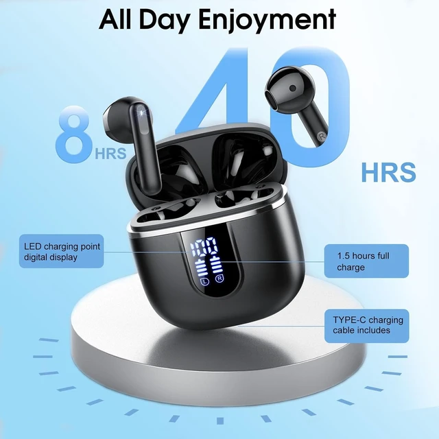Alt view image 3 of 7 - Wireless Earbuds, 2026 Bluetooth 5.4 Headphones with 3D Bass Stereo, 40H Ultralight In-Ear Buds, Bluetooth Earbuds with 4 ENC Noise Cancelling Mic, USB-C LED, IP7 Waterproof Earphones for Android iOS