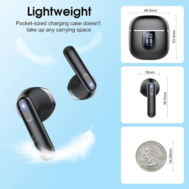 Alt view image 6 of 7 - Wireless Earbuds, 2026 Bluetooth 5.4 Headphones with 3D Bass Stereo, 40H Ultralight In-Ear Buds, Bluetooth Earbuds with 4 ENC Noise Cancelling Mic, USB-C LED, IP7 Waterproof Earphones for Android iOS