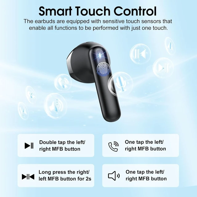 Alt view image 5 of 7 - Wireless Earbuds, 2026 Bluetooth 5.4 Headphones with 3D Bass Stereo, 40H Ultralight In-Ear Buds, Bluetooth Earbuds with 4 ENC Noise Cancelling Mic, USB-C LED, IP7 Waterproof Earphones for Android iOS