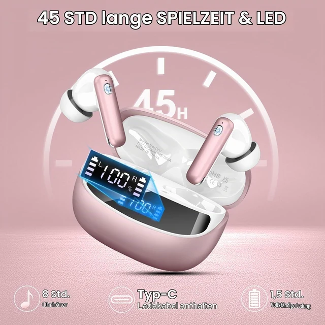 Alt view image 7 of 7 - Wireless Earbuds, Bluetooth 5.4 Headphones, in-Ear Earphones with 4 ENC Mics Deep Bass Stereo, 40H Playtime LED Display Mini Charging Case Ear Buds, IP7 Waterproof Wireless Headphones for Android iOS