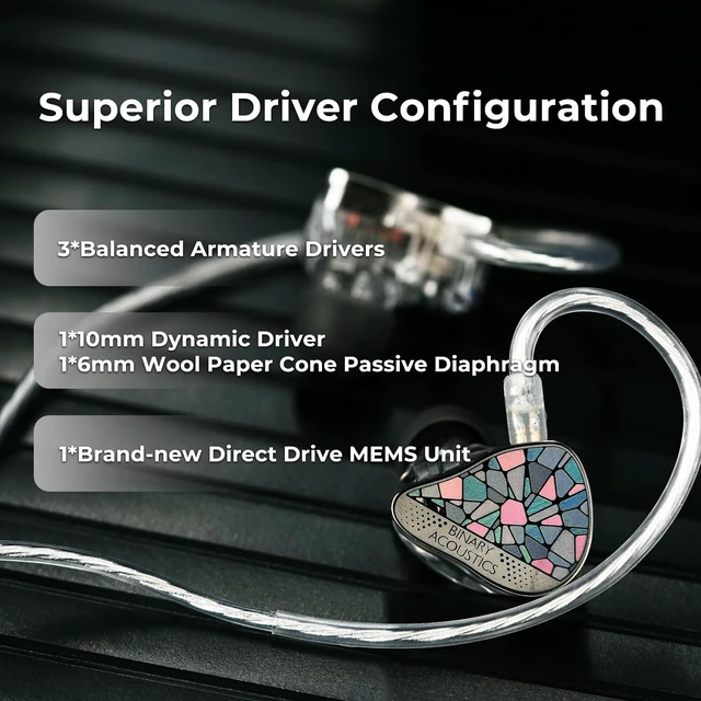 Alt view image 3 of 7 - HiFiGo Binary EP321 MEMS in-Ear Monitor, Direct-Drive MEMS Earphones, 3BA +2DD+1MEMS Hybrid IEM with Iridescent CNC Stainless Steel Faceplates for Musician Audiophile (3.5mm)
