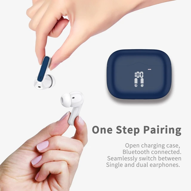 Alt view image 5 of 6 - Wireless Earbuds, Bluetooth 5.4 Headphones in Ear with HiFi Stereo Deep Bass, 4 ENC Noise Cancelling Mic Wireless Earphones 40H, in-Ear Earbud Bluetooth Dual LED Display IP7 Waterproof, Dark Blue