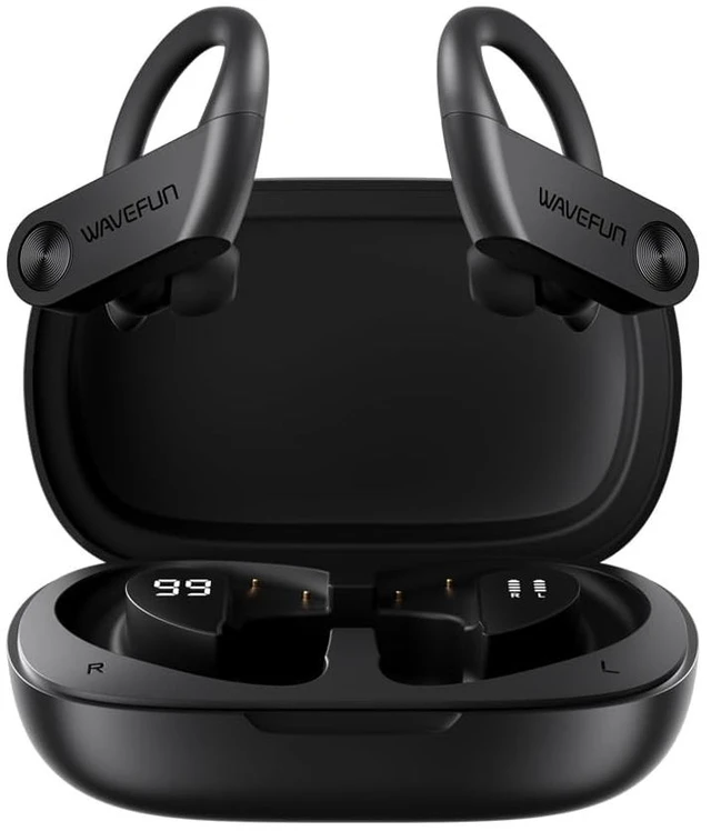 Main image of WAVEFUN Wireless Headphones with Ear Hook, XBuds 5 Wireless Earbuds Over Ear with 2000mAh Charging Case Sports Workout Headsets Volume Button Super Bass Waterproof Long Lasting Earbuds with Mic