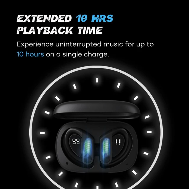 Alt view image 2 of 6 - WAVEFUN Wireless Headphones with Ear Hook, XBuds 5 Wireless Earbuds Over Ear with 2000mAh Charging Case Sports Workout Headsets Volume Button Super Bass Waterproof Long Lasting Earbuds with Mic