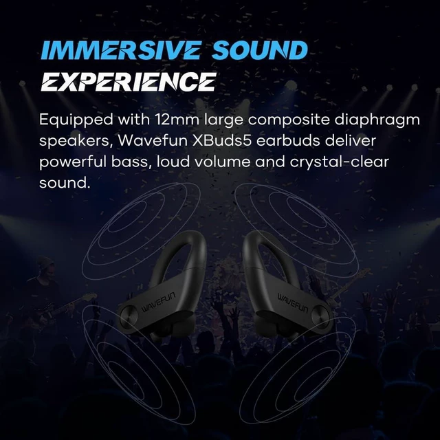 Alt view image 5 of 6 - WAVEFUN Wireless Headphones with Ear Hook, XBuds 5 Wireless Earbuds Over Ear with 2000mAh Charging Case Sports Workout Headsets Volume Button Super Bass Waterproof Long Lasting Earbuds with Mic