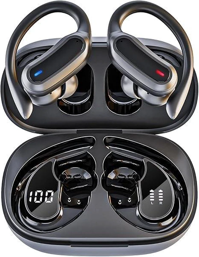 Main image of Wireless Earbuds Bluetooth Headphones, 54H Playtime Stereo Over Ear Buds with ENC Noise Cancelling, LED Power Display, IPX7 Waterproof Sport Earphones with Earhooks for Running/Workouts (Black)