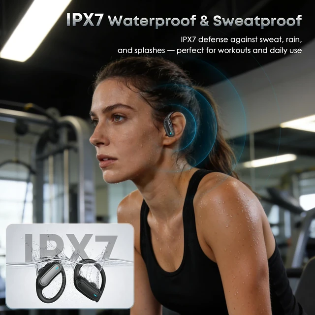 Alt view image 7 of 7 - Wireless Earbuds Bluetooth Headphones, 54H Playtime Stereo Over Ear Buds with ENC Noise Cancelling, LED Power Display, IPX7 Waterproof Sport Earphones with Earhooks for Running/Workouts (Black)
