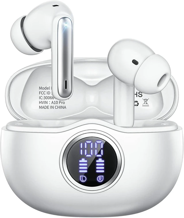 Main image of Fhumsh Wireless Earbuds, Bluetooth 6.0 Headphones HiFi Stereo 50H Playback LED Digital Display Ear Buds with ENC Noise Canceling Headset, IPX7 Waterproof Earphones for Gym/Running/WorkWhite