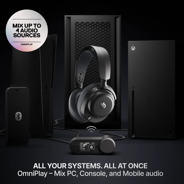 Alt view image 3 of 7 - SteelSeries Arctis Nova Pro Omni Hi-Res Wireless Gaming Headset - Graphite | 96kHz/24bit, ANC, ClearCast Pro Mic, AI Noise Rejection, Mobile App, Mix 2.4GHz + BT, OmniPlay PC+PlayStation+Xbox