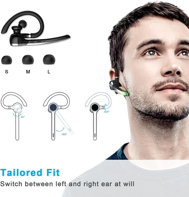 Alt view image 4 of 7 - HEIBAS Bluetooth Headset, Wireless Earpiece with Mic for Work | 72H Playtime, 500mAh Charging Case, Hands-Free Calling with Mute Button for Work, Trucker, Office, Driving, iPhone, Black