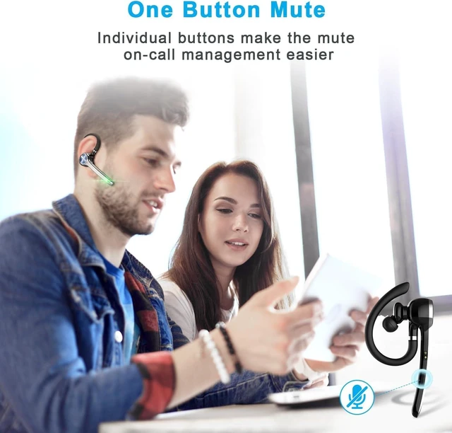 Alt view image 5 of 7 - HEIBAS Bluetooth Headset, Wireless Earpiece with Mic for Work | 72H Playtime, 500mAh Charging Case, Hands-Free Calling with Mute Button for Work, Trucker, Office, Driving, iPhone, Black