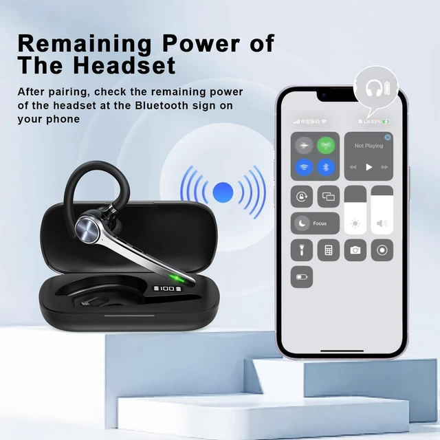 Alt view image 6 of 7 - HEIBAS Bluetooth Headset, Wireless Earpiece with Mic for Work | 72H Playtime, 500mAh Charging Case, Hands-Free Calling with Mute Button for Work, Trucker, Office, Driving, iPhone, Black
