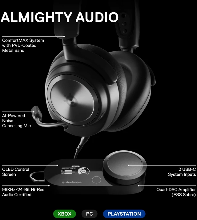 Alt view image 3 of 7 - SteelSeries Arctis Nova Pro Multi-System Gaming Headset - Black | Premium Hi-Fi Drivers, Hi-Res Audio - 360° Spatial Audio - GameDAC Gen 2 - Stealth Retractable Mic - PC, PS5, PS4, Switch