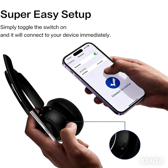 Alt view image 2 of 6 - PrancyBt Wireless Headset, Bluetooth Headset with AI Noise Cancelling Mic, Bluetooth V5.2 Headphones with USB Dongle, Charging Base & Mic Mute for PC/Cell Phones/Call Center