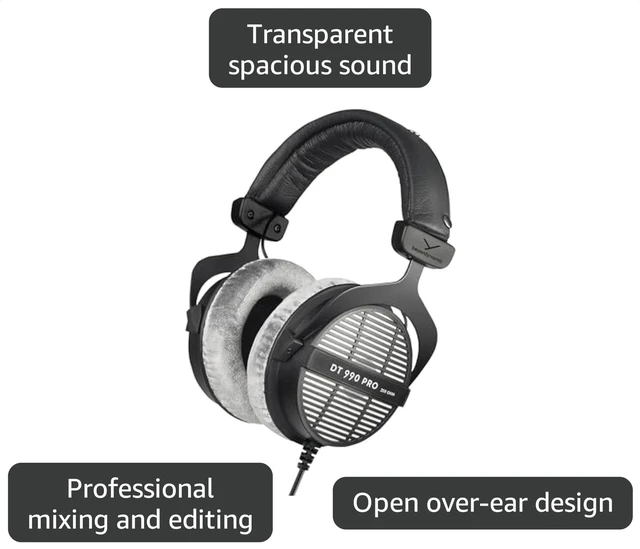 Alt view image 3 of 5 - beyerdynamic DT 990 Pro (250 Ohm), Open-Back Studio Headphones, Black | Best from a headphone amp or audio interface, sound is audible to others, mixing reference, velour ear pads, 3m coiled cable
