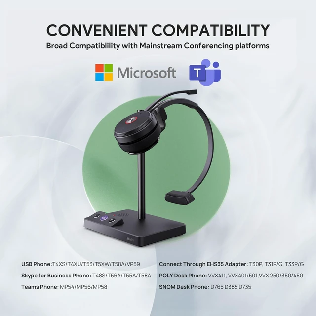 Alt view image 4 of 7 - Yealink WH62 Mono Wireless DECT Headset for IP Phone & PC, Teams Certified | 525 ft Long Range Work Headphone with Dual Noise Canceling Microphones, Quick Mute & Call Control, 13H Talk Time, Busylight