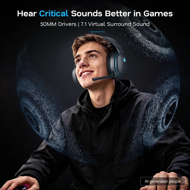 Alt view image 3 of 7 - AOC 2.4GHz Wireless Gaming Headset for PS5, PS4, Switch, 45Hr, Space Gray | Bluetooth 6.0 Gaming Headphones with Noise Canceling Mic, 7.1 Virtual Surround, Great for Fortnite & Call of Duty/FPS Gamers