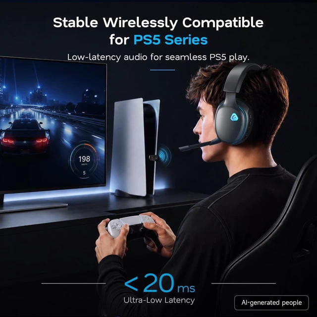 Alt view image 2 of 7 - AOC 2.4GHz Wireless Gaming Headset for PS5, PS4, Switch, 45Hr, Space Gray | Bluetooth 6.0 Gaming Headphones with Noise Canceling Mic, 7.1 Virtual Surround, Great for Fortnite & Call of Duty/FPS Gamers