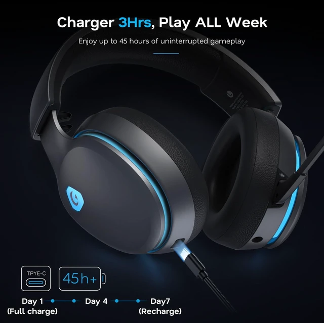 Alt view image 6 of 7 - AOC 2.4GHz Wireless Gaming Headset for PS5, PS4, Switch, 45Hr, Space Gray | Bluetooth 6.0 Gaming Headphones with Noise Canceling Mic, 7.1 Virtual Surround, Great for Fortnite & Call of Duty/FPS Gamers