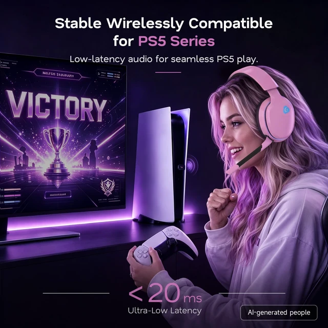 Alt view image 2 of 7 - AOC 2.4GHz Wireless Gaming Headset for PS5, PS4, Switch, 45Hr, Blush Pink | Bluetooth 6.0 Gaming Headphones with Noise Canceling Mic, 7.1 Virtual Surround, Great for Fortnite & Call of Duty/FPS Gamers