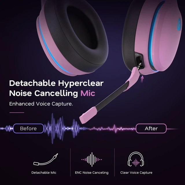 Alt view image 5 of 7 - AOC 2.4GHz Wireless Gaming Headset for PS5, PS4, Switch, 45Hr, Blush Pink | Bluetooth 6.0 Gaming Headphones with Noise Canceling Mic, 7.1 Virtual Surround, Great for Fortnite & Call of Duty/FPS Gamers