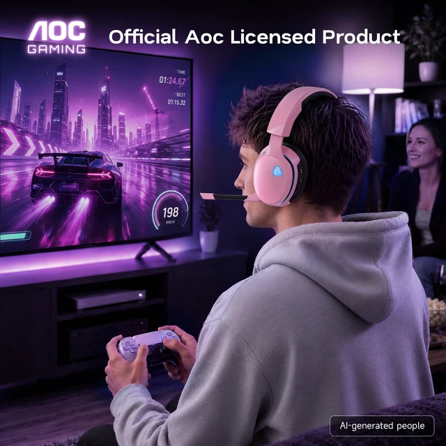 Alt view image 7 of 7 - AOC 2.4GHz Wireless Gaming Headset for PS5, PS4, Switch, 45Hr, Blush Pink | Bluetooth 6.0 Gaming Headphones with Noise Canceling Mic, 7.1 Virtual Surround, Great for Fortnite & Call of Duty/FPS Gamers