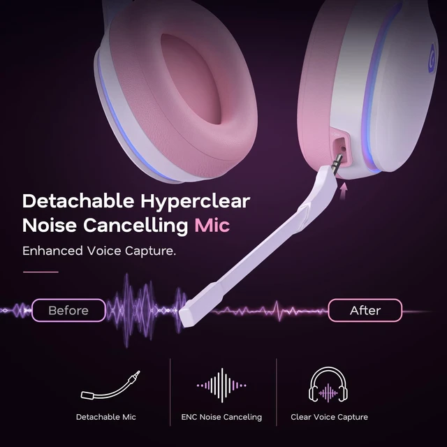 Alt view image 5 of 7 - AOC 2.4GHz Wireless Gaming Headset for PS5, PS4, PC, Switch, 45Hr, Pink | Bluetooth 6.0 Gaming Headphones with Noise Canceling Mic, 7.1 Virtual Surround, Great for Fortnite & Call of Duty/FPS Gamers