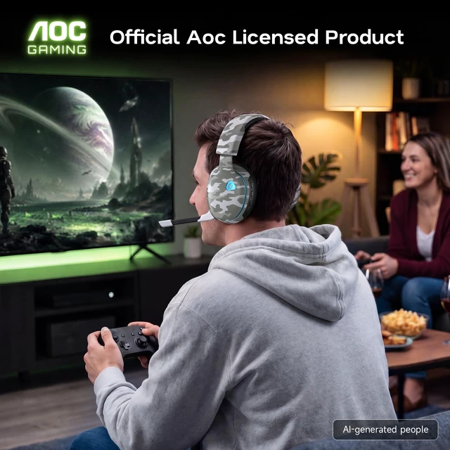 Alt view image 7 of 7 - AOC 2.4GHz Wireless Gaming Headset for PS5, PS4, PC, Switch, 45Hr, Camo | Bluetooth 6.0 Gaming Headphones with Noise Canceling Mic, 7.1 Virtual Surround, Great for Fortnite & Call of Duty/FPS Gamers