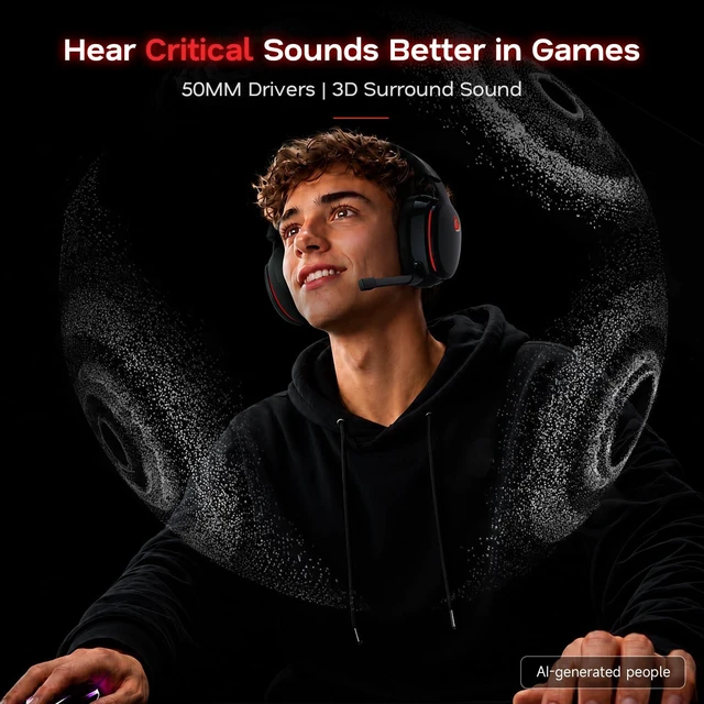 Alt view image 3 of 7 - AOC 2.4GHz Wireless Gaming Headset for PS5, PS4, PC, Switch, 45Hr, BlackRed | Bluetooth 6.0 Gaming Headphones with Noise Canceling Mic, 7.1 Virtual Surround, Great for Fortnite & Call of Duty